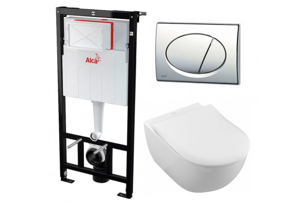 Комплект 3 в 1 инсталляция AlcaPlast + Унитаз подвесной Villeroy & Boch Subway 2.0 5614R201 + кнопка хром в современном стиле
