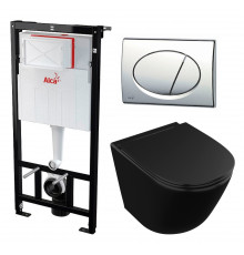Комплект 3 в 1 инсталляция AlcaPlast + Унитаз подвесной Owl 1975 Vind Cirkel-H Matt Black OWLT190305 + кнопка хром в современном стиле