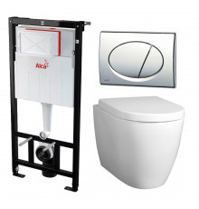 Комплект 3 в 1 инсталляция AlcaPlast + Унитаз подвесной BelBagno Marino + кнопка хром в современном стиле