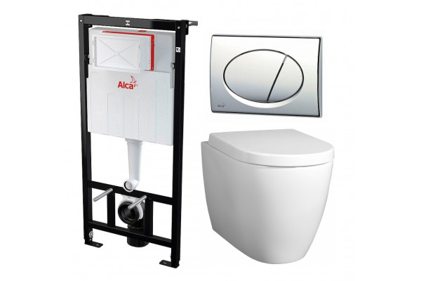 Комплект 3 в 1 инсталляция AlcaPlast + Унитаз подвесной BelBagno Marino + кнопка хром в современном стиле