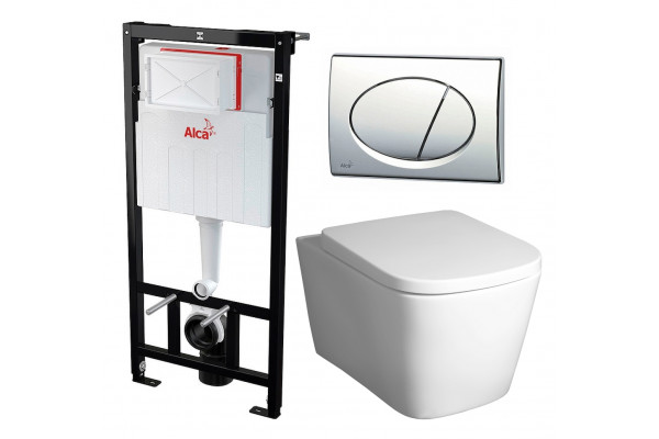 Комплект 3 в 1 инсталляция AlcaPlast + Унитаз подвесной BelBagno Albano BB120CHR + кнопка хром в стиле hi-tech