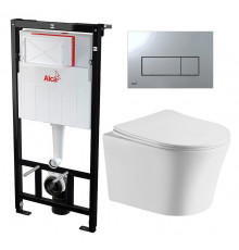 Комплект 3 в 1 инсталляция AlcaPlast + Подвесной унитаз Cerutti Spa Adige Aria CT7837 + кнопка хром в современном стиле