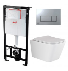 Комплект 3 в 1 инсталляция AlcaPlast + Унитаз подвесной Ceramica Nova Metric Rimless CN3007 + кнопка хром в современном стиле