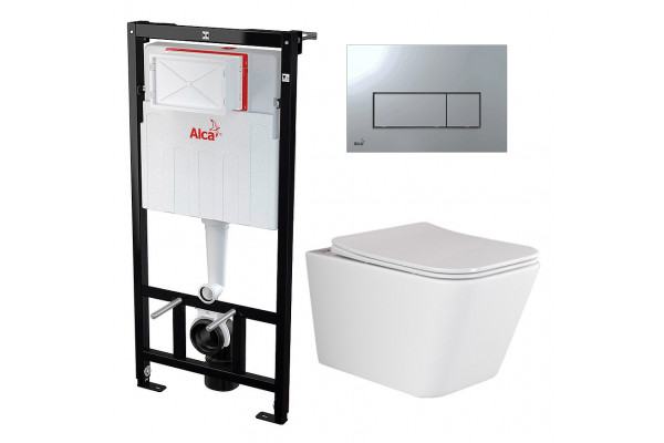 Комплект 3 в 1 инсталляция AlcaPlast + Унитаз подвесной Ceramica Nova Metric Rimless CN3007 + кнопка хром в современном стиле