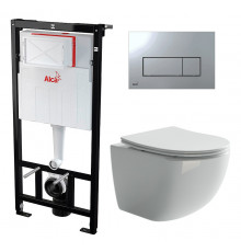 Комплект 3 в 1 инсталляция AlcaPlast + Унитаз подвесной Ceramica Nova Forma CN3009 + кнопка хром в современном стиле