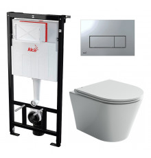 Комплект 3 в 1 инсталляция AlcaPlast + Унитаз подвесной Ceramica Nova Forma CN3011 + кнопка хром в современном стиле