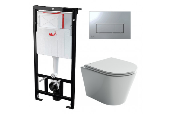 Комплект 3 в 1 инсталляция AlcaPlast + Унитаз подвесной Ceramica Nova Forma CN3011 + кнопка хром в современном стиле