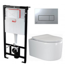 Комплект 3 в 1 инсталляция AlcaPlast + Унитаз подвесной Ceramica Nova Moments CN3003 + кнопка хром в современном стиле