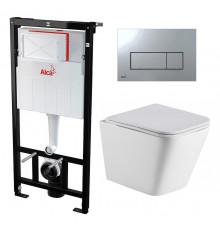 Комплект 3 в 1 инсталляция AlcaPlast + Подвесной унитаз WeltWasser Gelbach 004 GL-WT + кнопка хром в современном стиле