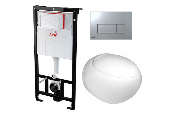 Комплект 3 в 1 инсталляция AlcaPlast + Подвесной унитаз WeltWasser Jeckenbach + кнопка хром в стиле hi-tech