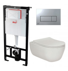 Комплект 3 в 1 инсталляция AlcaPlast + Унитаз подвесной Berges Wasserhaus Ego XL 082118 + кнопка хром в современном стиле