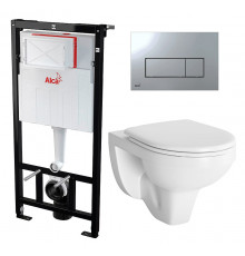 Комплект 3 в 1 инсталляция AlcaPlast + Унитаз подвесной Berges Wasserhaus Gamma 081105 + кнопка хром в современном стиле