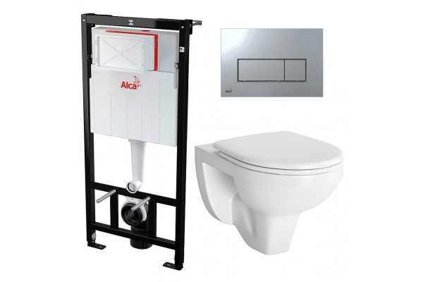 Комплект 3 в 1 инсталляция AlcaPlast + Унитаз подвесной Berges Wasserhaus Gamma 081105 + кнопка хром в современном стиле