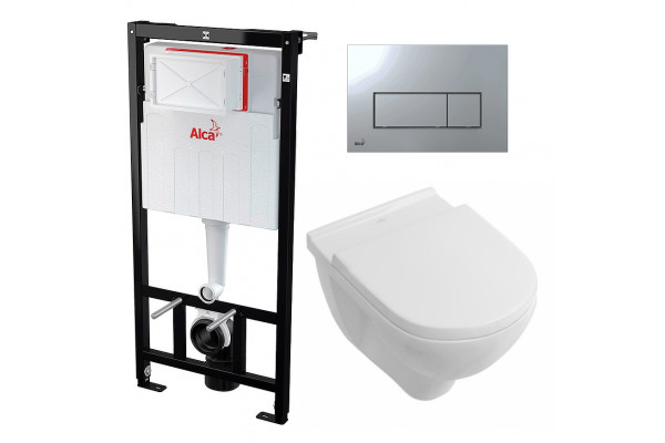 Комплект 3 в 1 инсталляция AlcaPlast + Унитаз подвесной Villeroy & Boch O Novo Directflush + кнопка хром в современном стиле