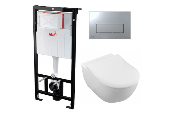 Комплект 3 в 1 инсталляция AlcaPlast + Унитаз подвесной Villeroy & Boch Subway 2.0 5614R201 + кнопка хром в современном стиле