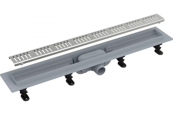 Душевой лоток AlcaPlast AG100401650  (APZ10-650M) с решеткой и опорами, в пол около стены, выпуск боковой