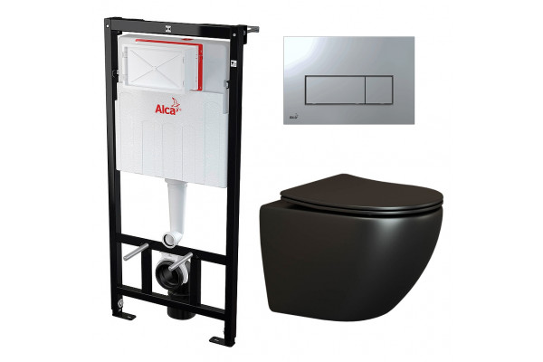 Комплект 3 в 1 инсталляция AlcaPlast + Унитаз подвесной Ceramica Nova Metropol CN4002MB + кнопка хром  в современном стиле