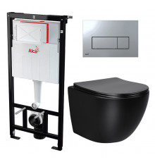 Комплект 3 в 1 инсталляция AlcaPlast + Унитаз Vincea Globo VT1-14MB + кнопка хром  в современном стиле