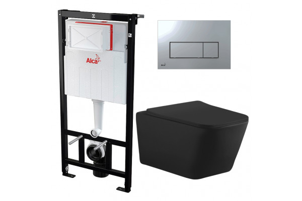 Комплект 3 в 1 инсталляция AlcaPlast + Унитаз подвесной Aquanet Tavr-W BW 287011 + кнопка хром  в современном стиле