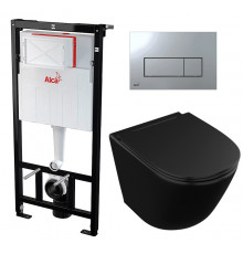 Комплект 3 в 1 инсталляция AlcaPlast + Унитаз подвесной Owl 1975 Vind Cirkel-H Matt Black OWLT190305 + кнопка хром  в современном стиле