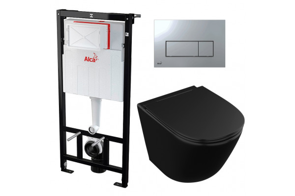 Комплект 3 в 1 инсталляция AlcaPlast + Унитаз подвесной Owl 1975 Vind Cirkel-H Matt Black OWLT190305 + кнопка хром  в современном стиле