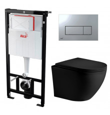 Комплект 3 в 1 инсталляция AlcaPlast + Унитаз подвесной Weltwasser WW Merzbach 004 MT-BL + кнопка хром  в современном стиле