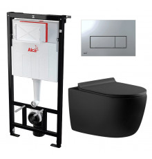 Комплект 3 в 1 инсталляция AlcaPlast + Унитаз подвесной Aquanet Cetus 287008 + кнопка хром  в современном стиле