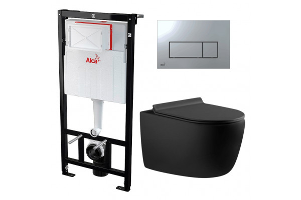 Комплект 3 в 1 инсталляция AlcaPlast + Унитаз подвесной Aquanet Cetus 287008 + кнопка хром  в современном стиле