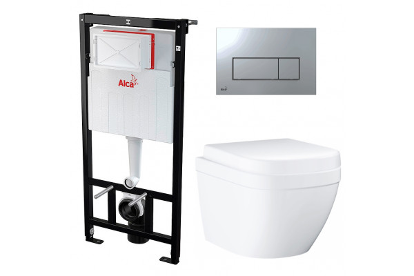 Комплект 3 в 1 инсталляция AlcaPlast + Унитаз подвесной Grohe Euro Ceramic 39206000 + кнопка хром  в современном стиле
