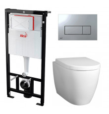 Комплект 3 в 1 инсталляция AlcaPlast + Унитаз подвесной BelBagno Marino + кнопка хром  в современном стиле