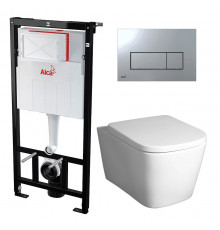 Комплект 3 в 1 инсталляция AlcaPlast + Унитаз подвесной BelBagno Albano BB120CHR + кнопка хром  в стиле hi-tech