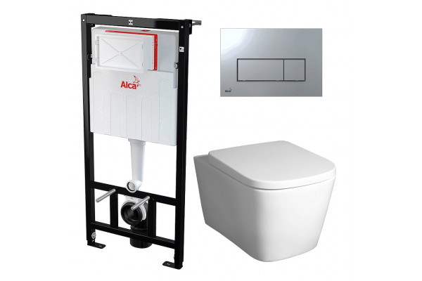 Комплект 3 в 1 инсталляция AlcaPlast + Унитаз подвесной BelBagno Albano BB120CHR + кнопка хром  в стиле hi-tech