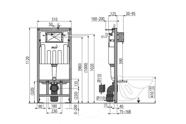 Комплект 3 в 1 инсталляция AlcaPlast + Унитаз подвесной BelBagno Albano BB120CHR + кнопка хром  в стиле hi-tech