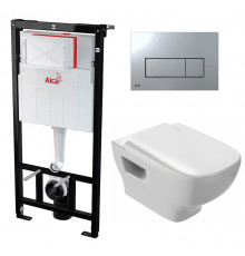 Комплект 3 в 1 инсталляция AlcaPlast + Унитаз подвесной Jacob Delafon Struktura EDE102-00 + кнопка хром  в современном стиле