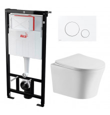 Комплект 3 в 1 инсталляция AlcaPlast + Подвесной унитаз Cerutti Spa Adige Aria CT7837+ кнопка белая в современном стиле
