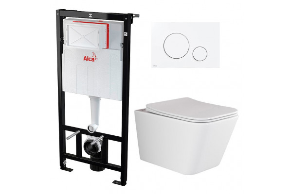 Комплект 3 в 1 инсталляция AlcaPlast + Унитаз подвесной Ceramica Nova Metric Rimless CN3007+ кнопка белая в современном стиле
