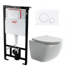 Комплект 3 в 1 инсталляция AlcaPlast + Унитаз подвесной Ceramica Nova Forma CN3009+ кнопка белая в современном стиле