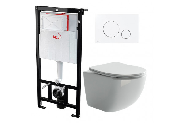 Комплект 3 в 1 инсталляция AlcaPlast + Унитаз подвесной Ceramica Nova Forma CN3009+ кнопка белая в современном стиле