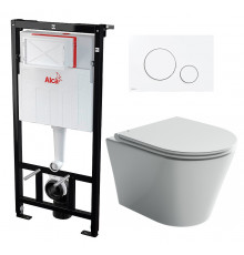 Комплект 3 в 1 инсталляция AlcaPlast + Унитаз подвесной Ceramica Nova Forma CN3011+ кнопка белая в современном стиле