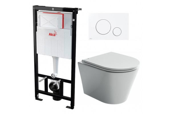 Комплект 3 в 1 инсталляция AlcaPlast + Унитаз подвесной Ceramica Nova Forma CN3011+ кнопка белая в современном стиле