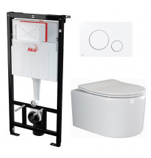 Комплект 3 в 1 инсталляция AlcaPlast + Унитаз подвесной Ceramica Nova Moments CN3003 + кнопка белая в современном стиле