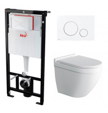 Комплект 3 в 1 инсталляция AlcaPlast + Унитаз подвесной Owl 1975 Cirkel-H + кнопка белая в современном стиле
