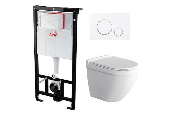 Комплект 3 в 1 инсталляция AlcaPlast + Унитаз подвесной Owl 1975 Cirkel-H + кнопка белая в современном стиле