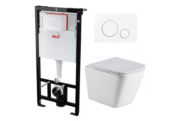 Комплект 3 в 1 инсталляция AlcaPlast + Подвесной унитаз WeltWasser Gelbach 004 GL-WT+ кнопка белая в современном стиле