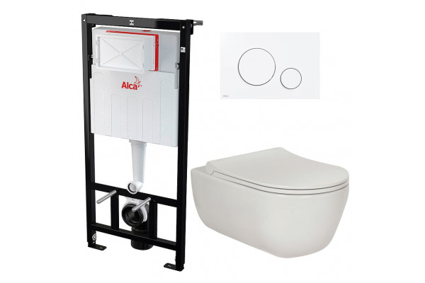 Комплект 3 в 1 инсталляция AlcaPlast + Унитаз подвесной Berges Wasserhaus Ego XL 082118 + кнопка белая в современном стиле