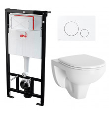 Комплект 3 в 1 инсталляция AlcaPlast + Унитаз подвесной Berges Wasserhaus Gamma 081105 + кнопка белая в современном стиле