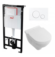 Комплект 3 в 1 инсталляция AlcaPlast + Унитаз подвесной Villeroy & Boch O Novo Directflush + кнопка белая в современном стиле