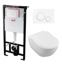 Комплект 3 в 1 инсталляция AlcaPlast + Унитаз подвесной Villeroy & Boch Subway 2.0 5614R201 + кнопка белая в современном стиле