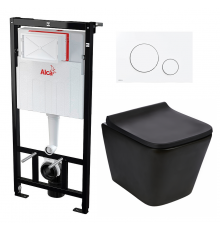 Комплект 3 в 1 инсталляция AlcaPlast + Подвесной унитаз WeltWasser Gelbach 004 MT-BL + кнопка белая в современном стиле