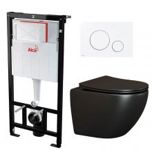 Комплект 3 в 1 инсталляция AlcaPlast + Унитаз подвесной Ceramica Nova Metropol CN4002MB + кнопка белая в современном стиле
